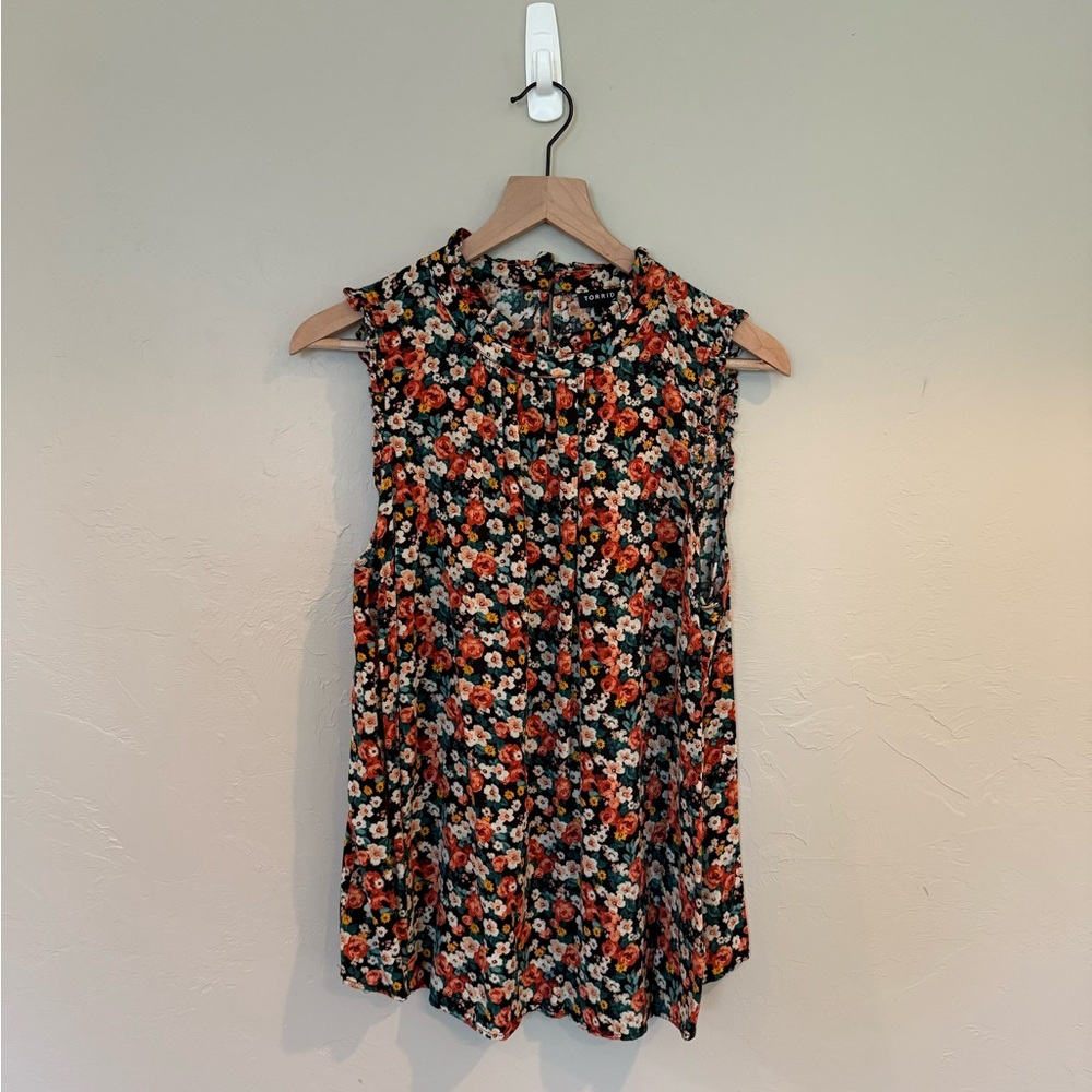 Torrid Black Floral Sleeveless Blouse